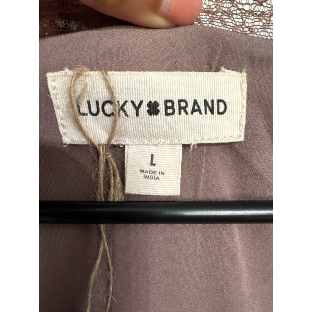 Lucky Brand Floral Midi Dress – Lace Trim – Taupe Pink – Size Large NWT - Picture 4 of 4